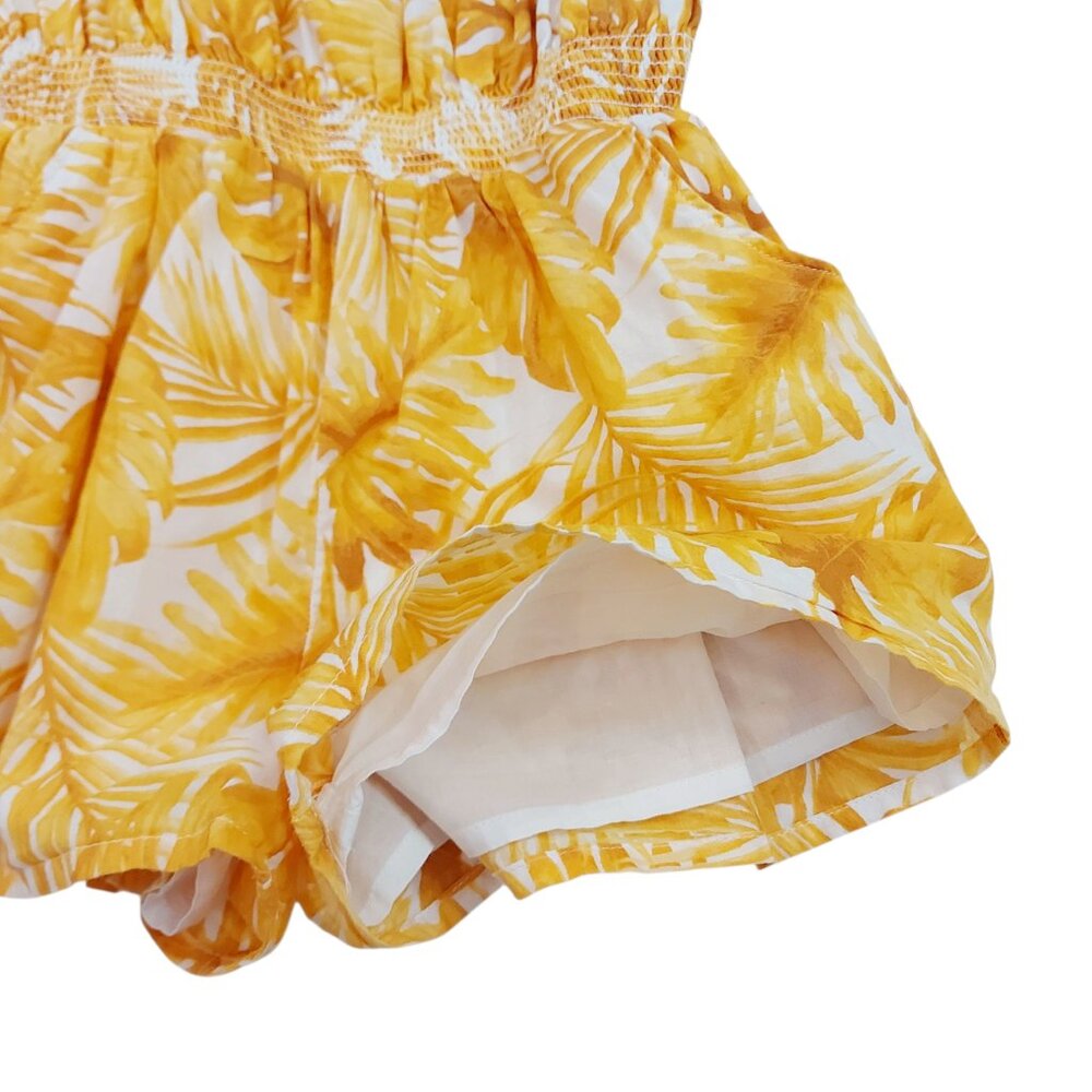 Janie and Jack Romper Girls 3 Yellow Smocked Palm Print Square Neck 100% Cotton - Picture 5 of 11